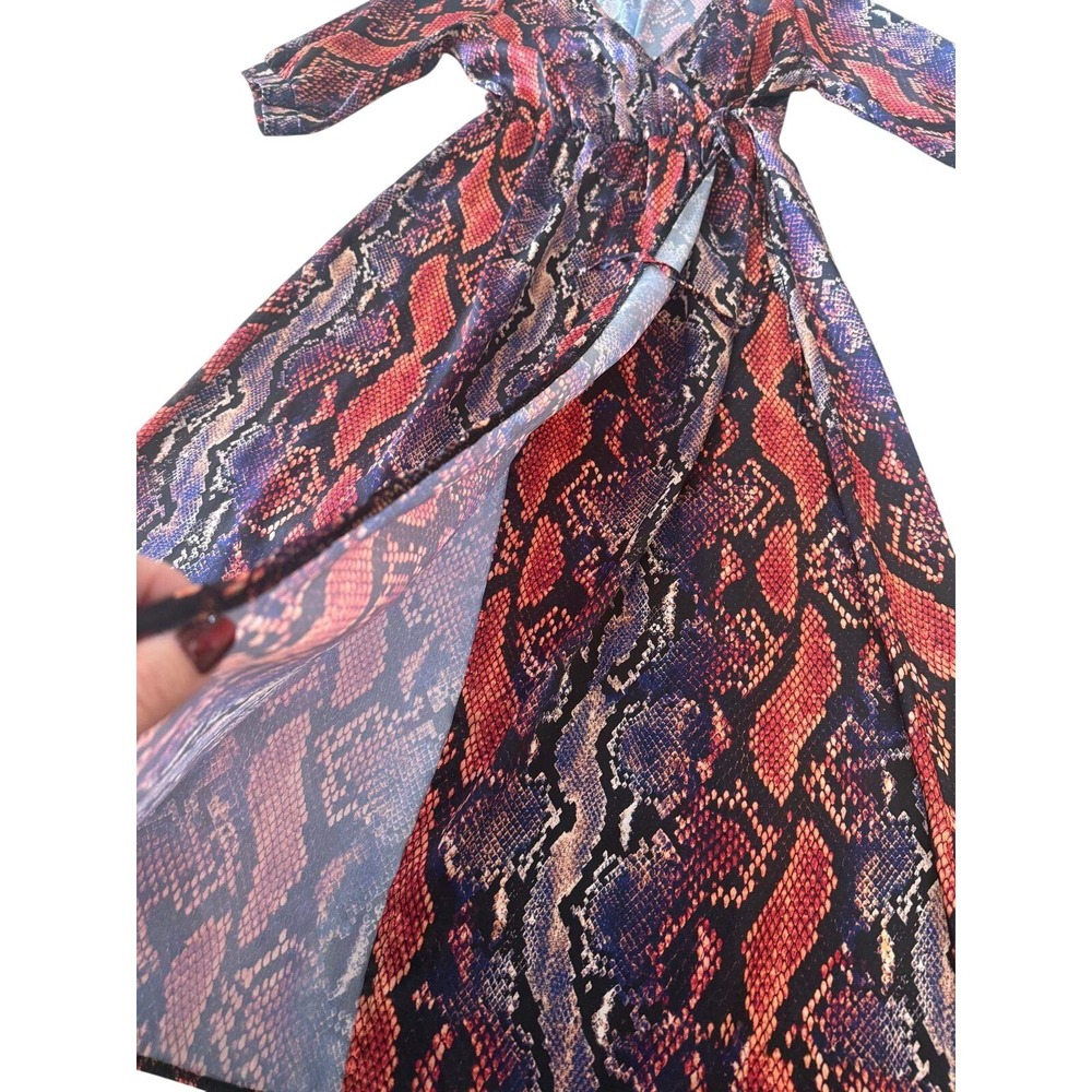 Talia Benson Red‎ Blue Snakeskin Print Wrap Maxi Dress Made in Italy Size M - Picture 4 of 8